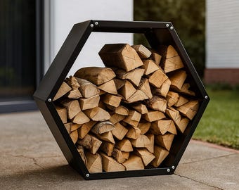 Hexagon Firewood Rack, Metal Log Holder, Indoor Outdoor Wood Storage