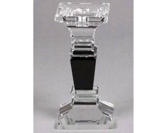 Set/2 Black Crystal Square Candle Holder Taper or Pillar Candle 4&quot;Square, 8&quot;High