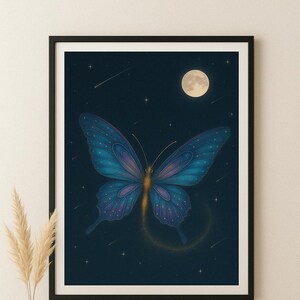 Butterfly and Moon Wall Art Printable – Celestial Animal Poster, Spiritual Space Decor, Modern Starry Night Art, Digital Download Gift