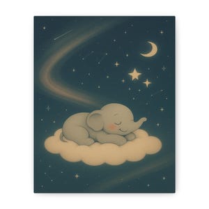 Elephant Nursery Wall Art – Framed Baby Room Print, Moon and Stars ...