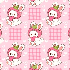 Cute Strawberry Rabbit Pattern Cotton Fabric Rabbit Pattern Fabric,Pure Cotton Print Fabric By Half Yard