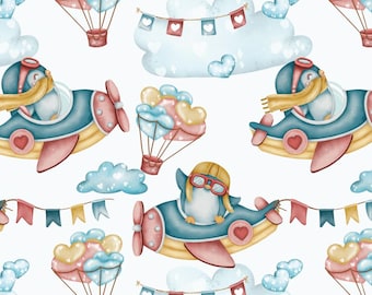 Tecido com estampa de pinguim-piloto fofo, tecido estampado de algodão puro por meia jarda