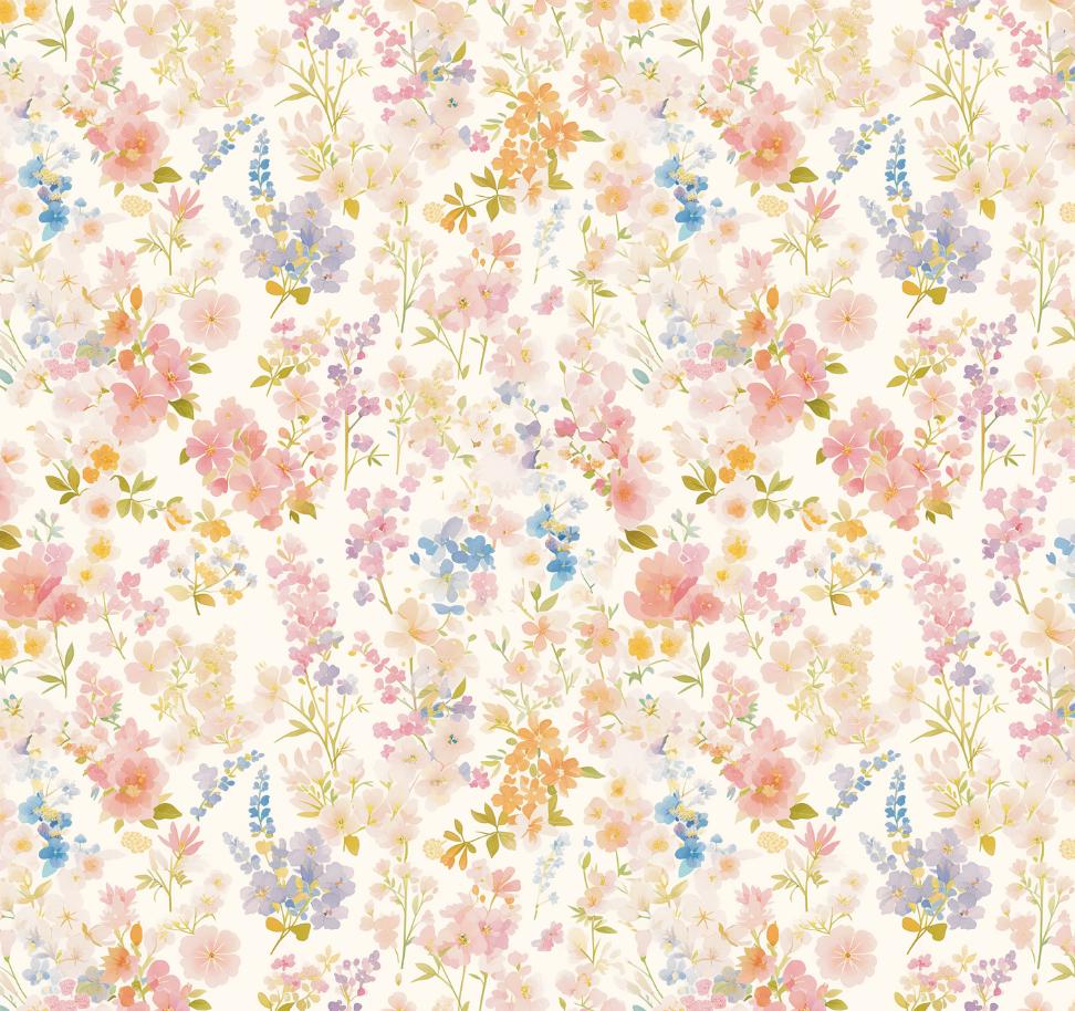 Spring Wildflowers Fabric Floral Pattern Cotton Fabric Watercolor ...