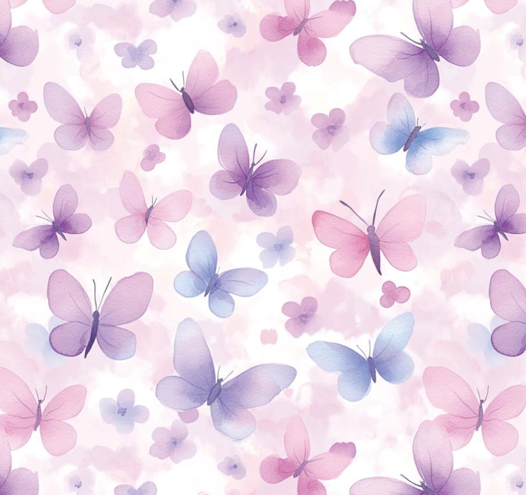 Watercolor Butterfly Pink With Purple Pattern Cotton Fabric Butterflies ...