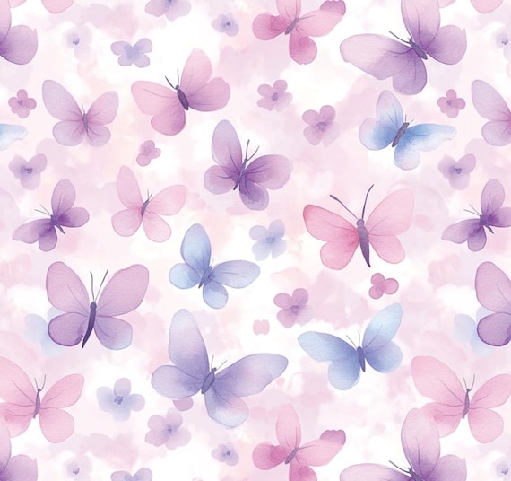 Watercolor Butterfly Pink With Purple Pattern Cotton Fabric Butterflies Pattern Fabric,Pure Cotton Print Fabric By Half Yard