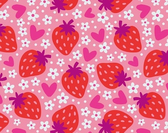 Valentine's Day Sweet Strawberry Pattern Cotton Fabric,Pure Cotton Print Fabric By Half Yard