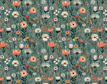 Retro Floral Pattern Cotton Fabric Wildflowers Pattern Fabric,Pure Cotton Print Fabric By Half Yard