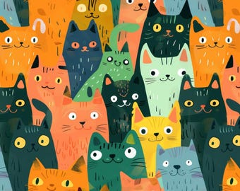 Cartoon Katzen Stoff-Süße Katzen Muster Baumwollstoff Kawaii Katzen Muster Stoff, Baumwolle Print Stoff halben Hof