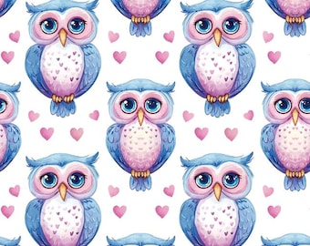 Tela de algodón con diseño de búho para San Valentín, tela estampada de algodón puro por media yarda