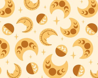 Celestial Moon Pattern Cotton Fabric ,Pure Cotton Print Fabric By Half Yard