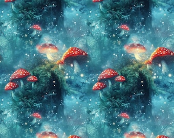 Fantasy Forest Fairy Mushroom Background Fabric,Pure Cotton Print Fabric By Half Yard