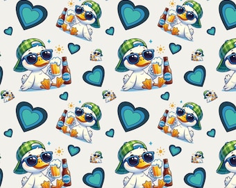 Cool duck drinking beer Pattern Cotton Fabric ,Pure Cotton Print Fabric By Half Yard