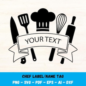 Koch Name Tag SVG, Koch geschnitten Datei, Küche Logo Design, Kulinarisches Design, Cricut Datei für Koch Bäcker Schürze oder Schild