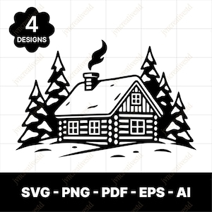 Cabin SVG, Winter Scene Clipart, Log Cabin Design (Digital Download)