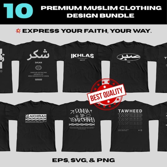 Islamic T-Shirt Design Bundle: Muslim Quotes, Calligraphy (SVG, PNG, EPS)