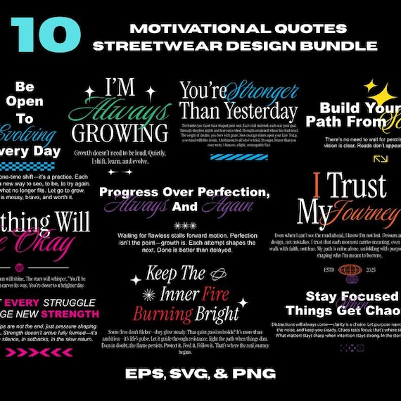 Urban Streetwear Design Bundle: Motivational Typography (PNG, EPS, SVG)