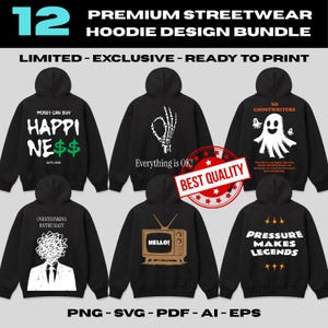 Edgy Streetwear Hoodie Designs-bundel, Urban Graphics (png, svg, pdf, eps, ai)