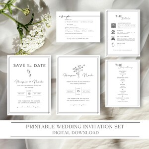 Minimalist Wedding Invitation Set | Printable Digital Download l  | 6-Piece Invitation l Black & White l Canva Set l RSVP l Save the Date