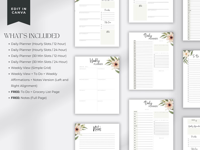 Printable Daily & Weekly Planner Bundle | Undated Planner L Digital ...