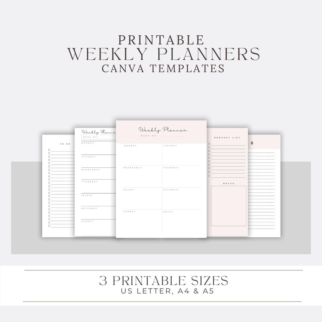 Printable Minimalist Weekly Planner Set | Digital Download L Canva ...