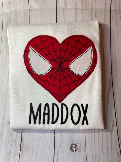 Boy's Valentine's Day Heart Shaped Spiderman Inspired Embroidered and Personalized Applique Tee Shirt