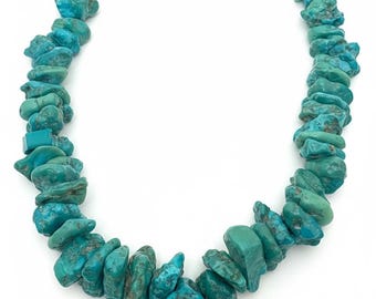 Vintage Turquoise And Sterling Silver Navajo Slab Necklace 24-26” Chunky