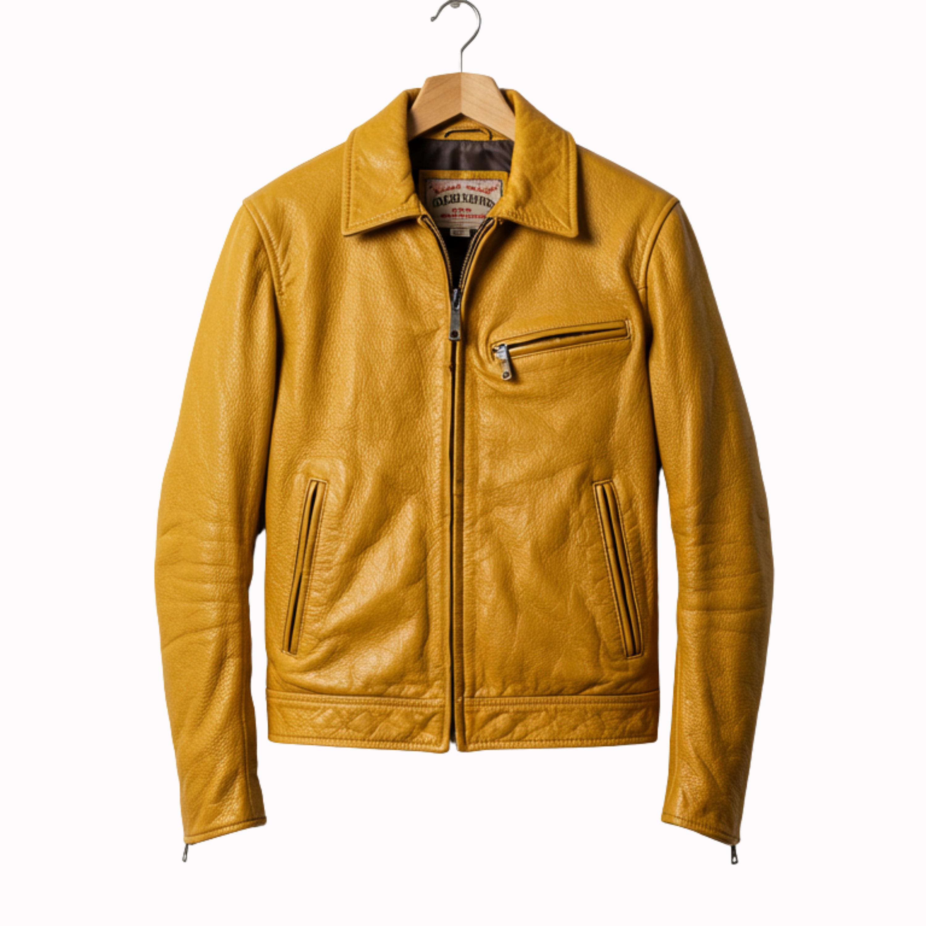 Men's Mustard Yellow Genuine Leather Jacket, Vintage Leather Biker