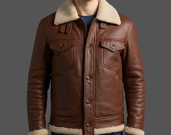 Vintage Wind Armor Sheep Skin Leather Heavy Jacket Outerwear Rider