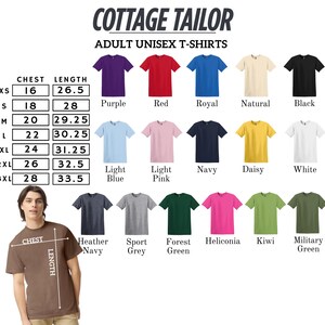 The image is a collage of various adult unisex t-shirt designs, including different colors and styles, along with a man wearing one of the shirts.