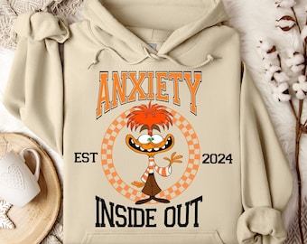 Sudadera con capucha de Inside Out sobre la ansiedad, personaje de Disney sobre la ansiedad, sudadera para viaje a Disneyland, sudadera con capucha sobre la ansiedad, sudadera con capucha de Disneyland, regalo de cumpleaños de Disney