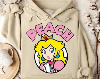 Sudadera con capucha de Super Mario y Peach, personaje de Disney Peach, sudadera para viaje a Disneyland, sudadera con capucha de Peach, sudadera con capucha de Disneyland, regalo de cumpleaños de Disney, Peach