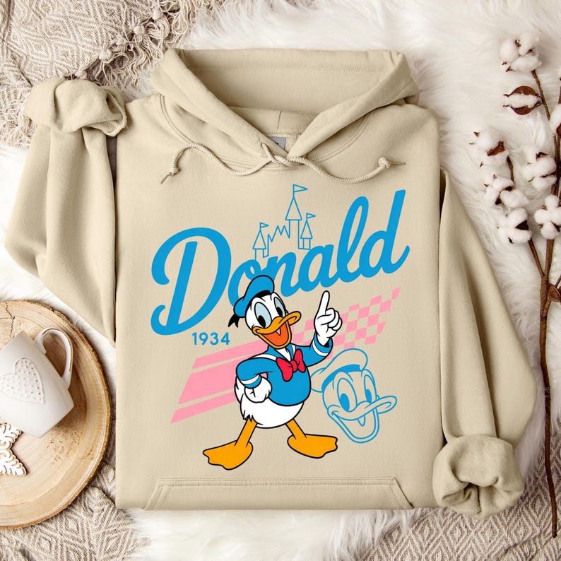 Sudadera con capucha de Donald Duck, personaje de Disney Donald, sudadera para viaje a Disneyland, sudadera con capucha de Donald Duck, sudadera con capucha de Disneyland, regalo de cumpleaños de Disney, Donald imagen 1