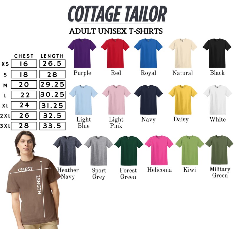 The image is a collage of various adult unisex t-shirt designs, including different colors and styles, along with a man wearing one of the shirts.