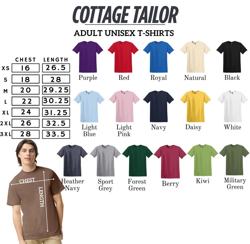The image is a collage of various adult unisex t-shirt designs, including different colors and styles, along with a man wearing one of the shirts.
