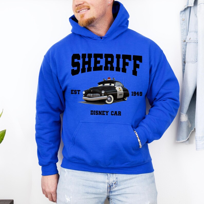 Lightning McQueen Sheriff Hoodie, Disney Sheriff Character, Disneyland Trip Sweatshirt, Sheriff Hoodie, Disneyland Hoodie, Disney Birthday image 6