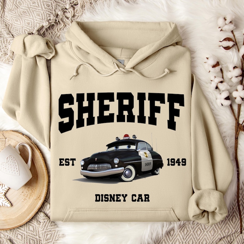 Lightning McQueen Sheriff Hoodie, Disney Sheriff Character, Disneyland Trip Sweatshirt, Sheriff Hoodie, Disneyland Hoodie, Disney Birthday image 1