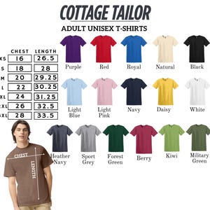 The image is a collage of various adult unisex t-shirt designs, including different colors and styles, along with a man wearing one of the shirts.