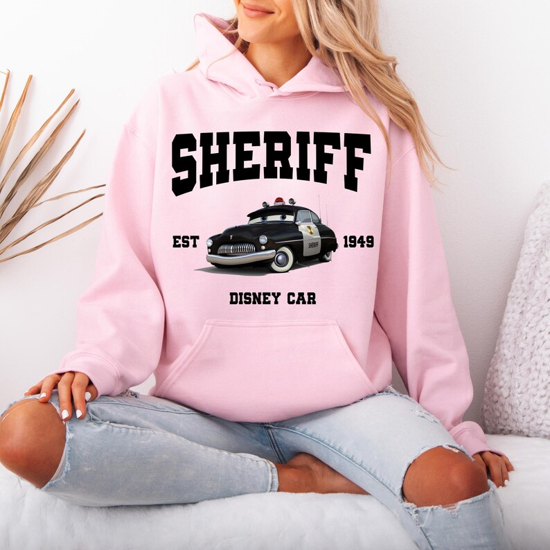 Lightning McQueen Sheriff Hoodie, Disney Sheriff Character, Disneyland Trip Sweatshirt, Sheriff Hoodie, Disneyland Hoodie, Disney Birthday image 2