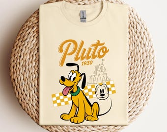 Camiseta de Mickey Mouse y Pluto, personaje de Disney Pluto, camiseta para viaje a Disneyland, camiseta de Pluto, camiseta de Disneyland, regalo de cumpleaños de Disney, perro Pluto