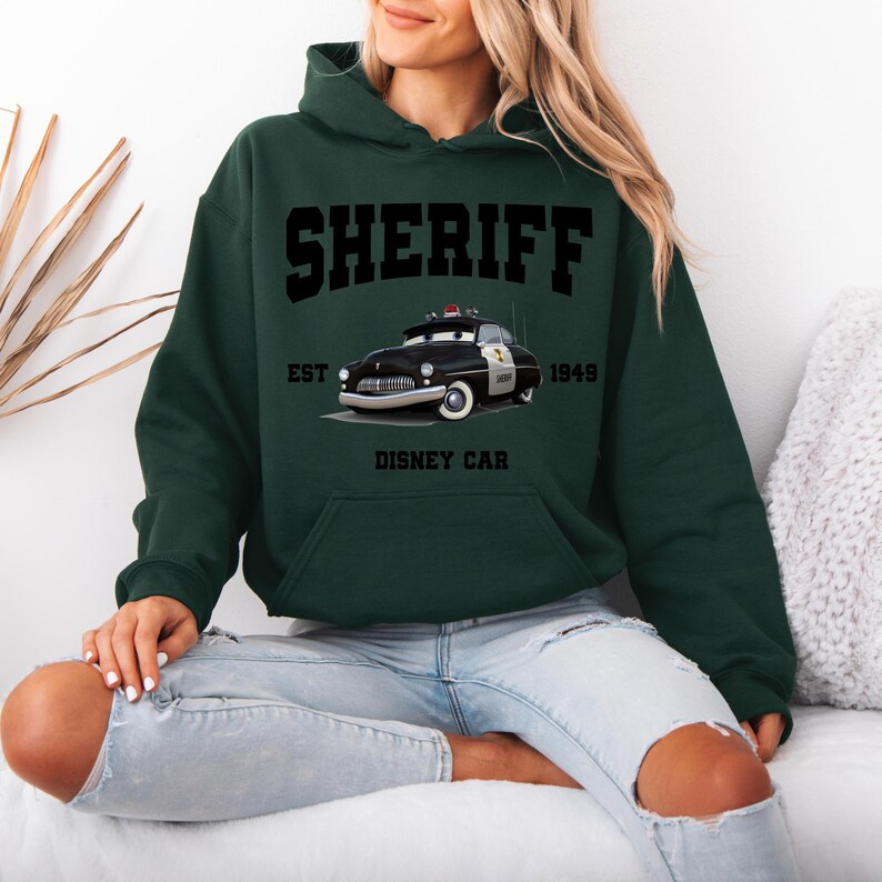 Lightning McQueen Sheriff Hoodie, Disney Sheriff Character, Disneyland Trip Sweatshirt, Sheriff Hoodie, Disneyland Hoodie, Disney Birthday image 3