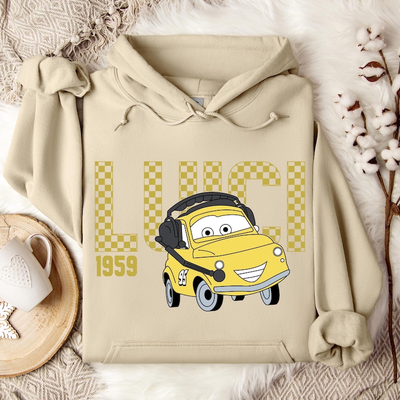 Lightning McQueen Luigi Hoodie, Disney Luigi Character, Disneyland Trip Sweatshirt, Luigi Hoodie, Disneyland Hoodie, Disney Birthday Gift image 1