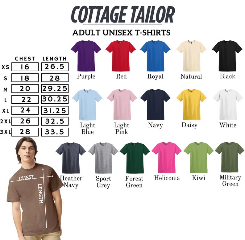 The image is a collage of various adult unisex t-shirt designs, including different colors and styles, along with a man wearing one of the shirts.