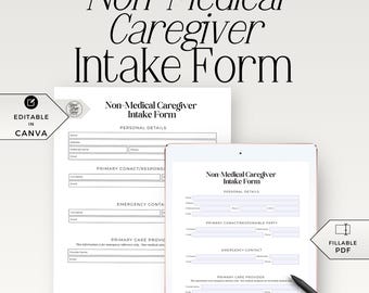 Non-Medical Caregiver Home Health Intake Form, Digital Templates for Care Plans, Editable PDF, Personalized Client Info Sheet - HH001