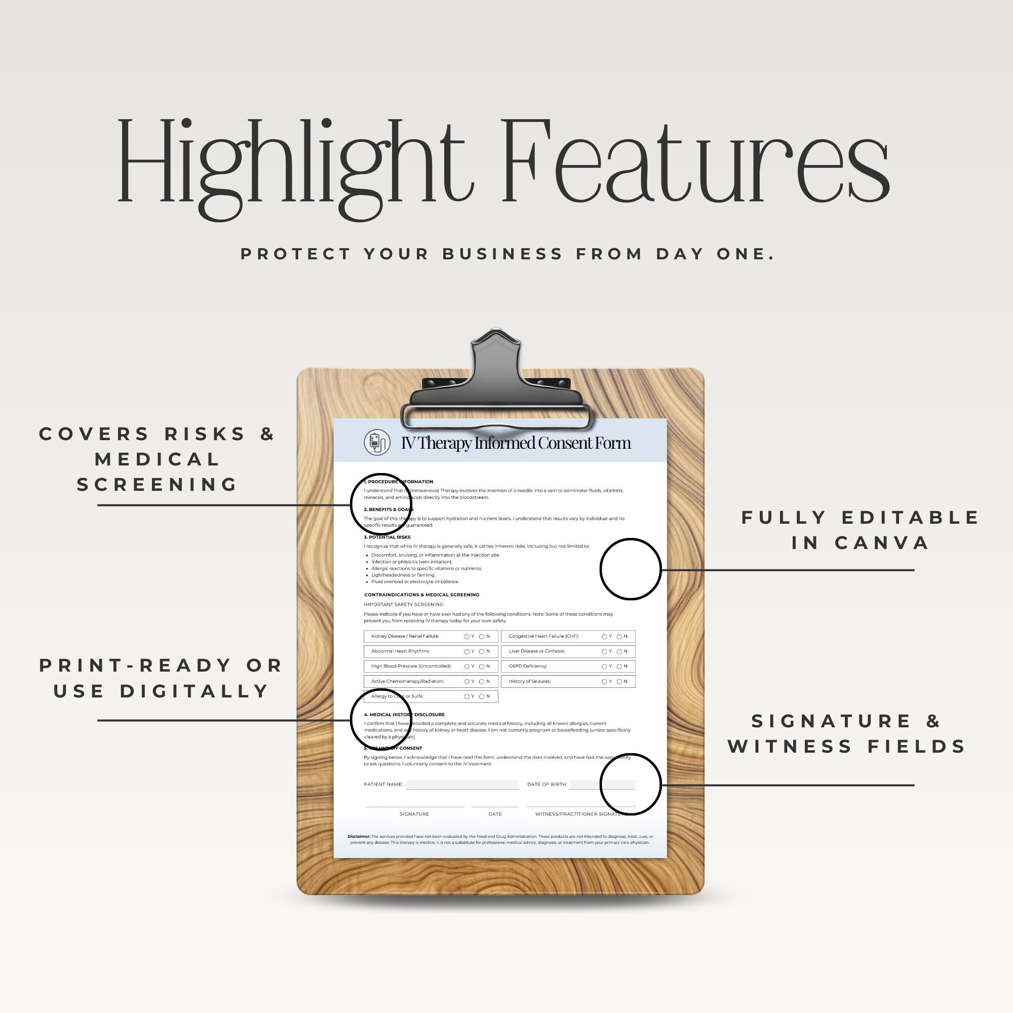 IV Therapy Consent Form, Editable Medical Forms, IV Hydration Client ...