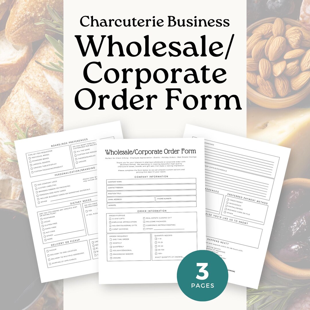 Charcuterie Wholesale Corporate Order Form, Customizable Form Templates ...