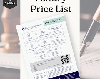 Mobile Notary Public Service List, Detailed Price List Template, Notary Marketing Tools,  Loan Signing Agent Price Sheet - NT001