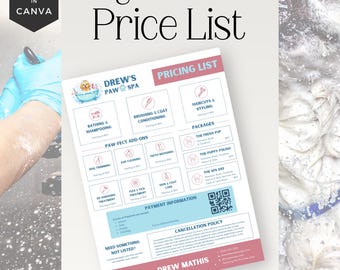 Dog Groomer Price List Template, Editable Canva Design for Pet Services, Printable Grooming Menu, Pet Care Flyer