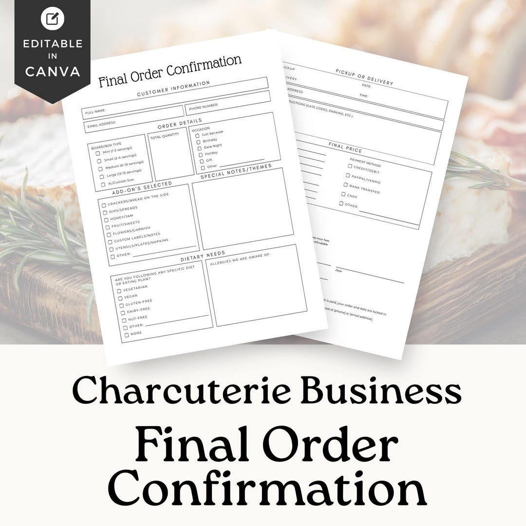 Charcuterie Business Order Confirmation, Customizable Form Templates ...