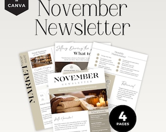 Real Estate Newsletter November , Monthly Newsletter Template, Realtor Email Marketing, Fall Real Estate Flyer, Autumn Marketing Idea RE009
