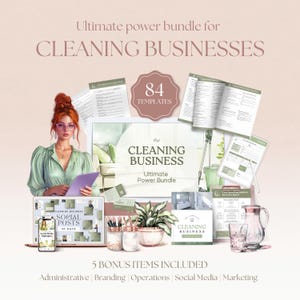Cleaning Business Bundle, Editable Forms, Service Agreement, Business Cards, Checklist, Social Media Templates for Professionals - CL001